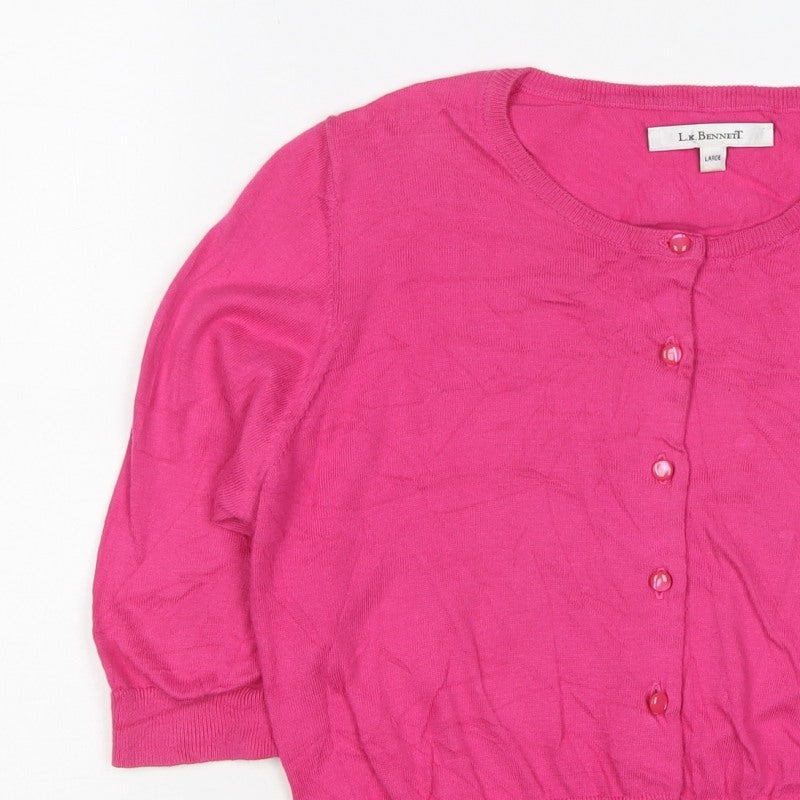 L.K. Bennett Women’s Pink Large Fine Knit Button Cardigan
