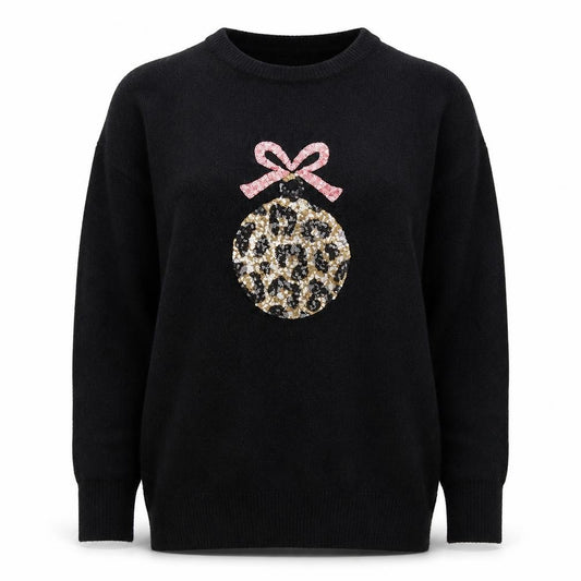 Dorothy Perkins Tall Women Black UK 10 Sequin Leopard Bauble Christmas Jumper