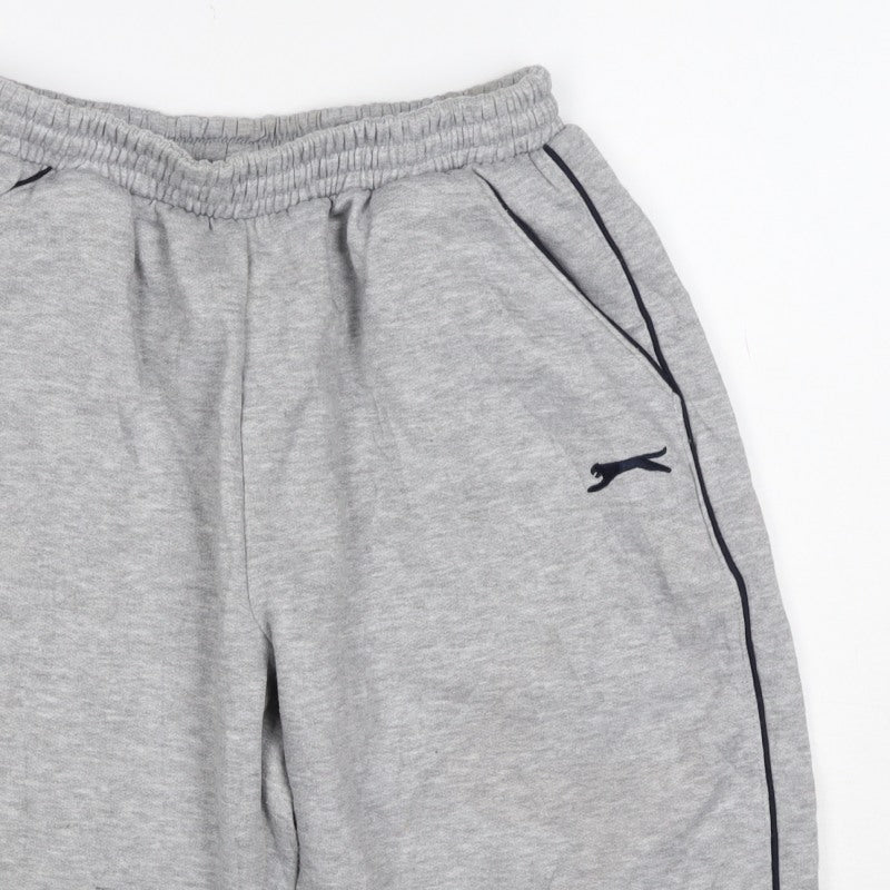 Slazenger Men Grey M Fleece Drawstring Sweat Shorts Pockets Logo