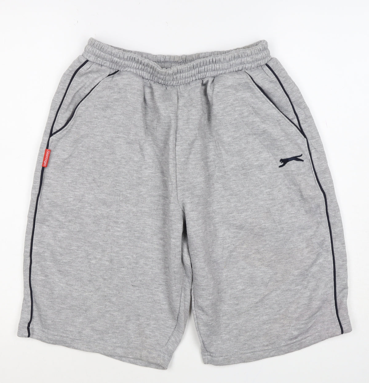 Slazenger Men Grey M Fleece Drawstring Sweat Shorts Pockets Logo