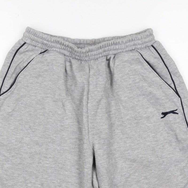 Slazenger Men Grey M Fleece Drawstring Sweat Shorts Pockets Logo