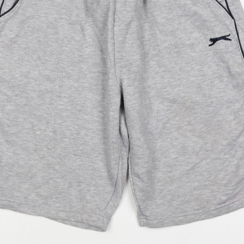 Slazenger Men Grey M Fleece Drawstring Sweat Shorts Pockets Logo
