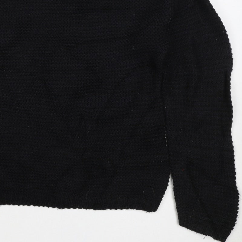 Bershka Women Black XS High Neck Knit Pullover Jumper