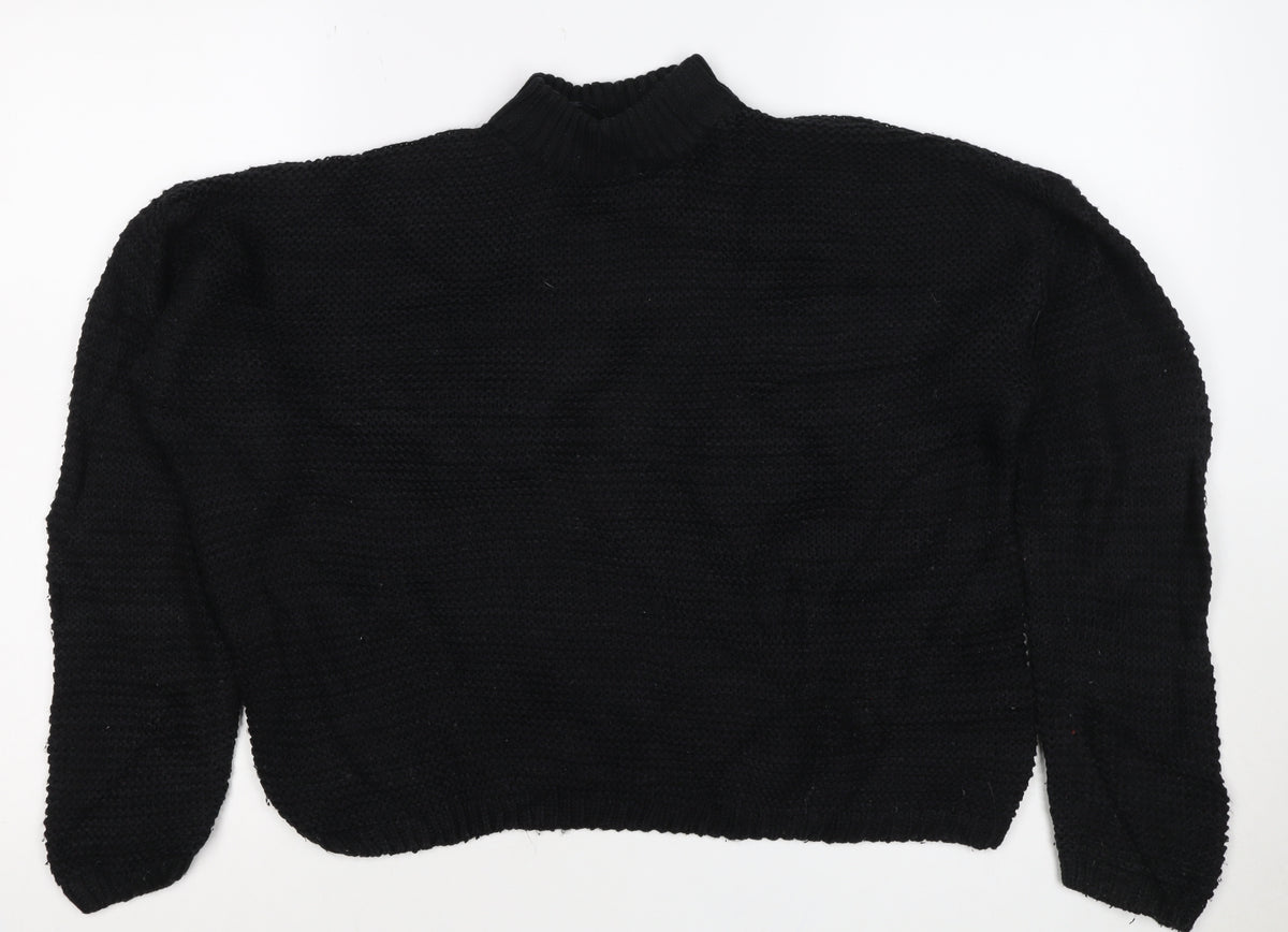 Bershka Women Black XS High Neck Knit Pullover Jumper