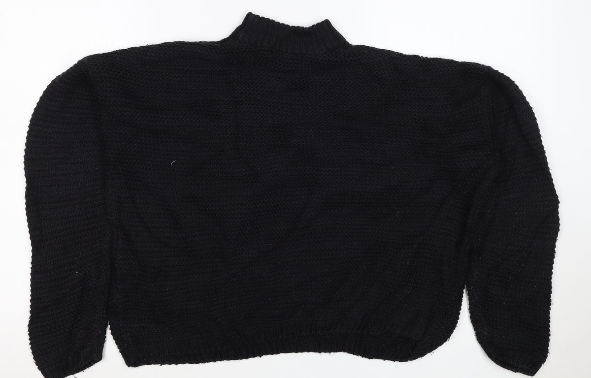 Bershka Women Black XS High Neck Knit Pullover Jumper