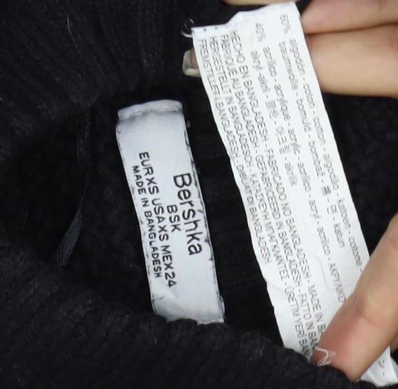 Bershka Women Black XS High Neck Knit Pullover Jumper