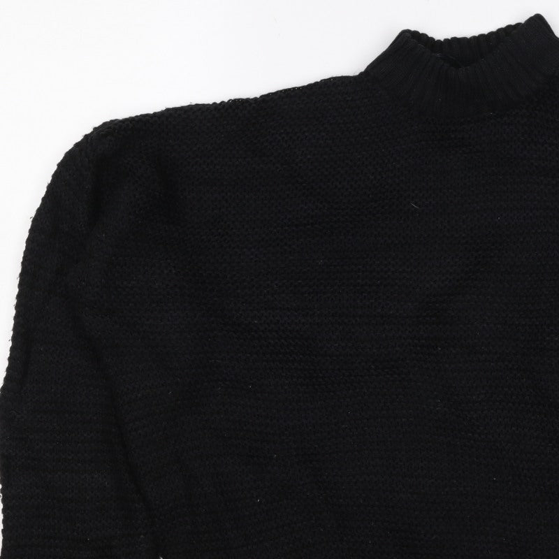 Bershka Women Black XS High Neck Knit Pullover Jumper