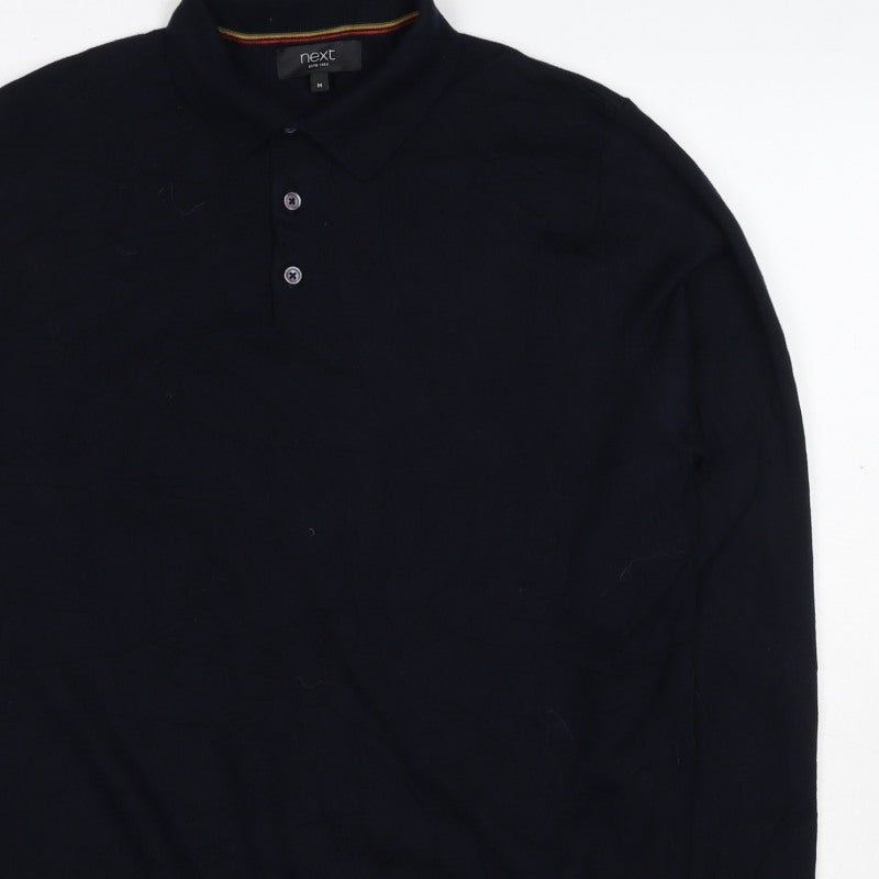 Next Men Black M Cotton Knit Collared Button Henley Jumper