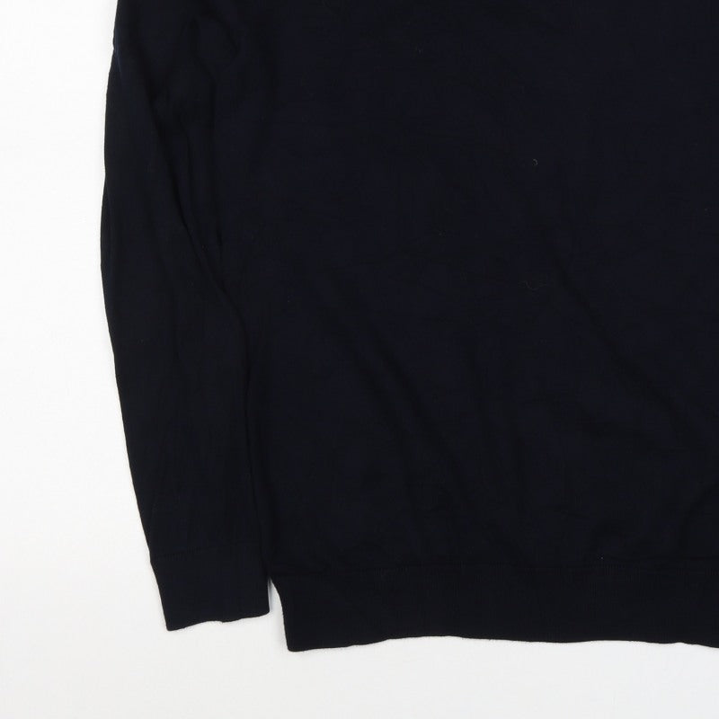 Next Men Black M Cotton Knit Collared Button Henley Jumper