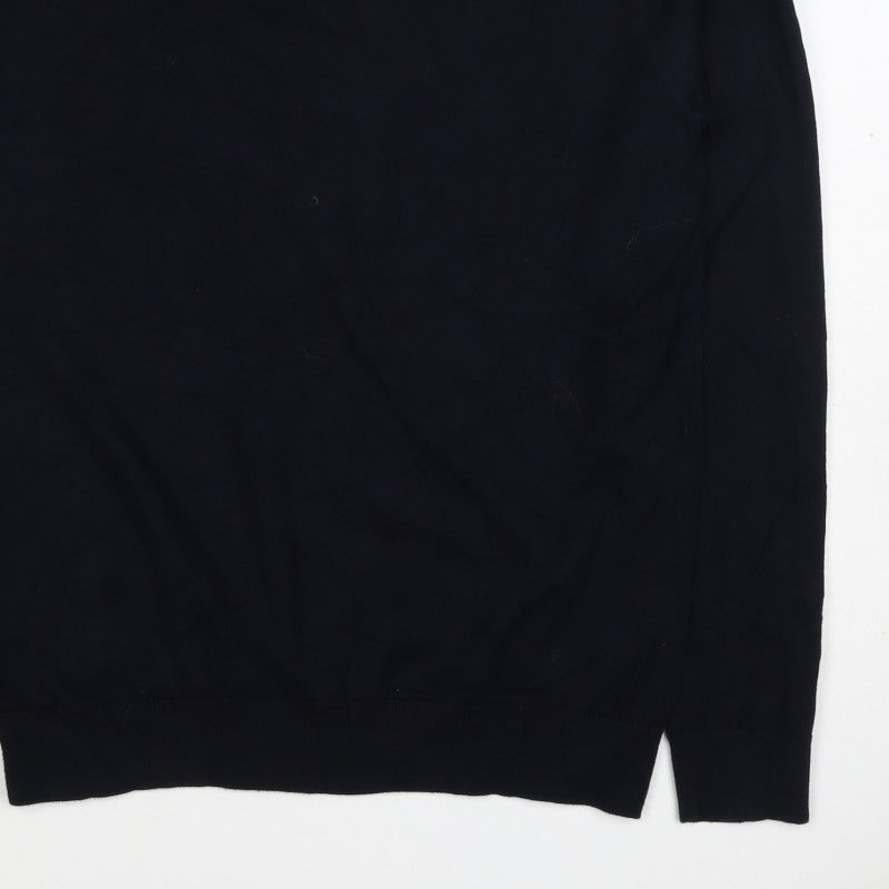 Next Men Black M Cotton Knit Collared Button Henley Jumper