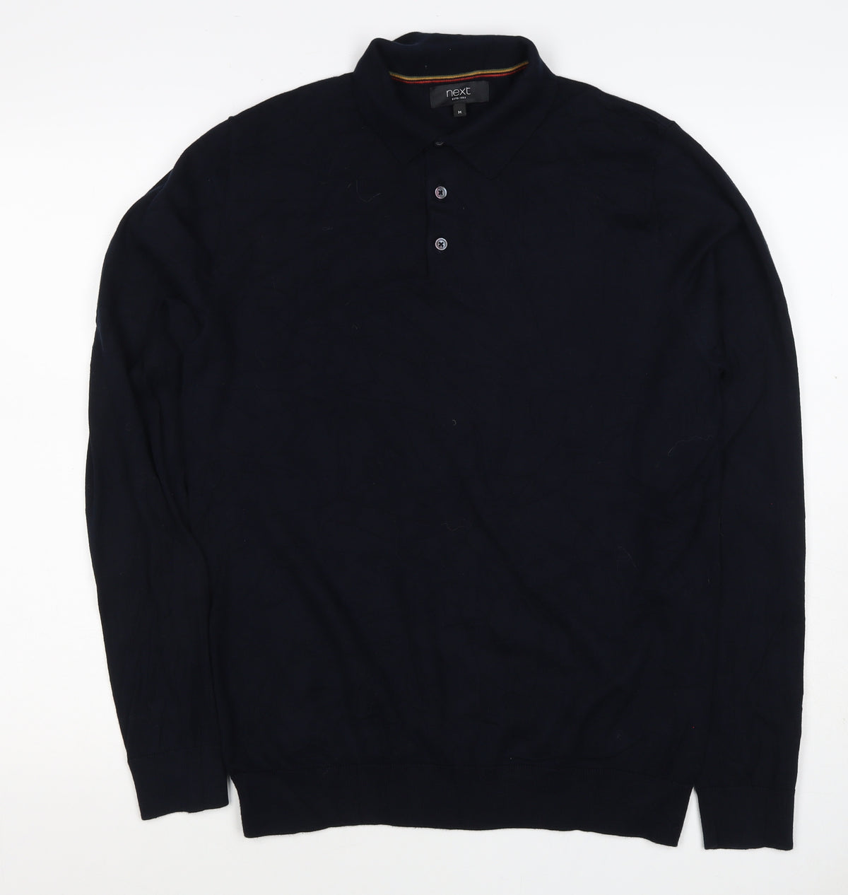 Next Men Black M Cotton Knit Collared Button Henley Jumper