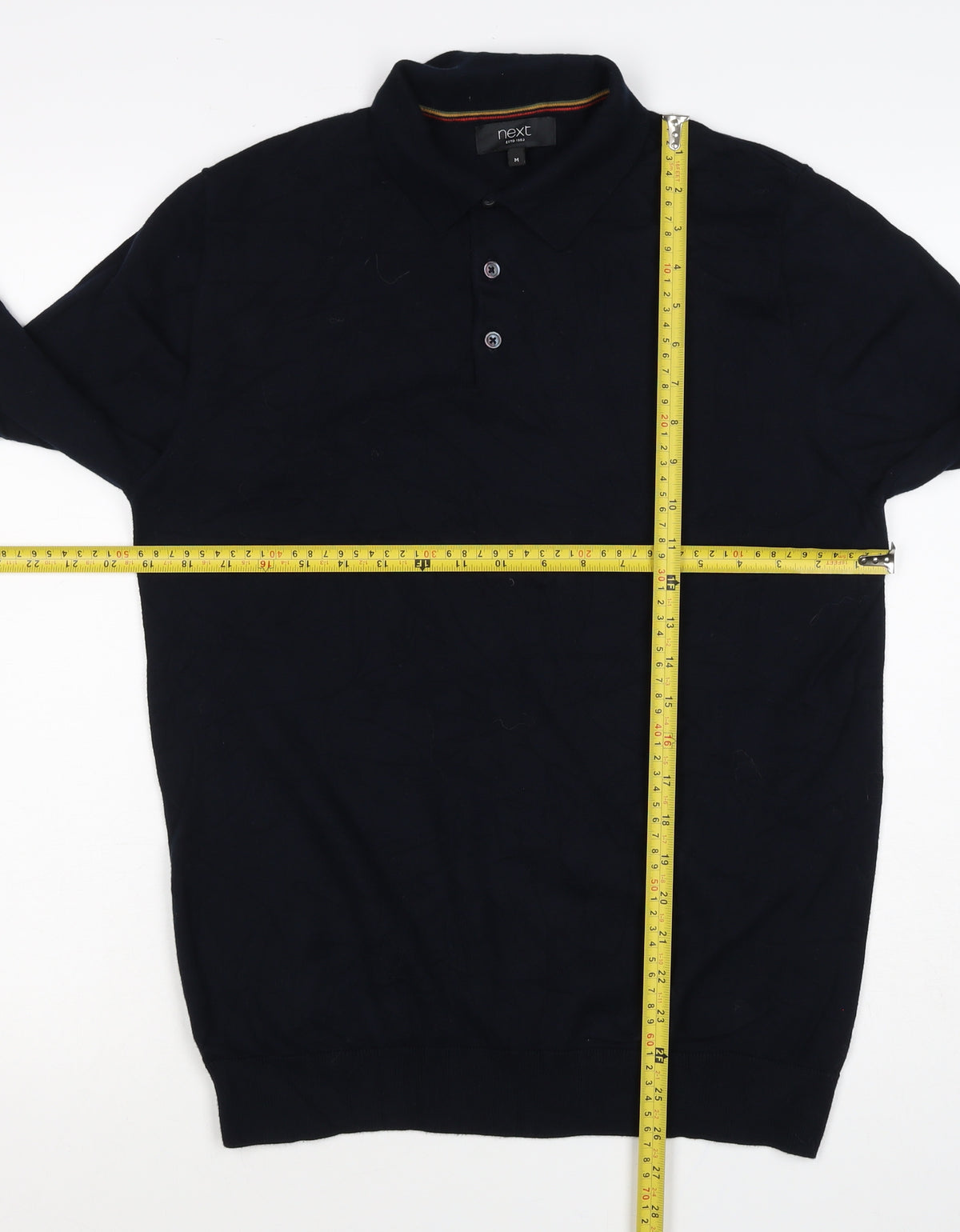 Next Men Black M Cotton Knit Collared Button Henley Jumper