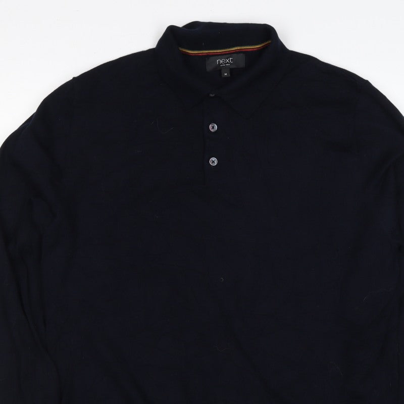 Next Men Black M Cotton Knit Collared Button Henley Jumper