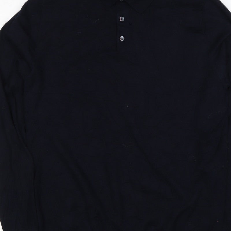 Next Men Black M Cotton Knit Collared Button Henley Jumper