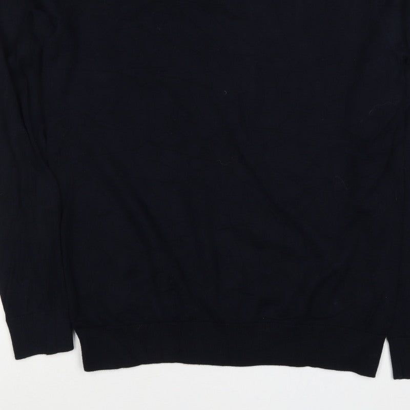 Next Men Black M Cotton Knit Collared Button Henley Jumper