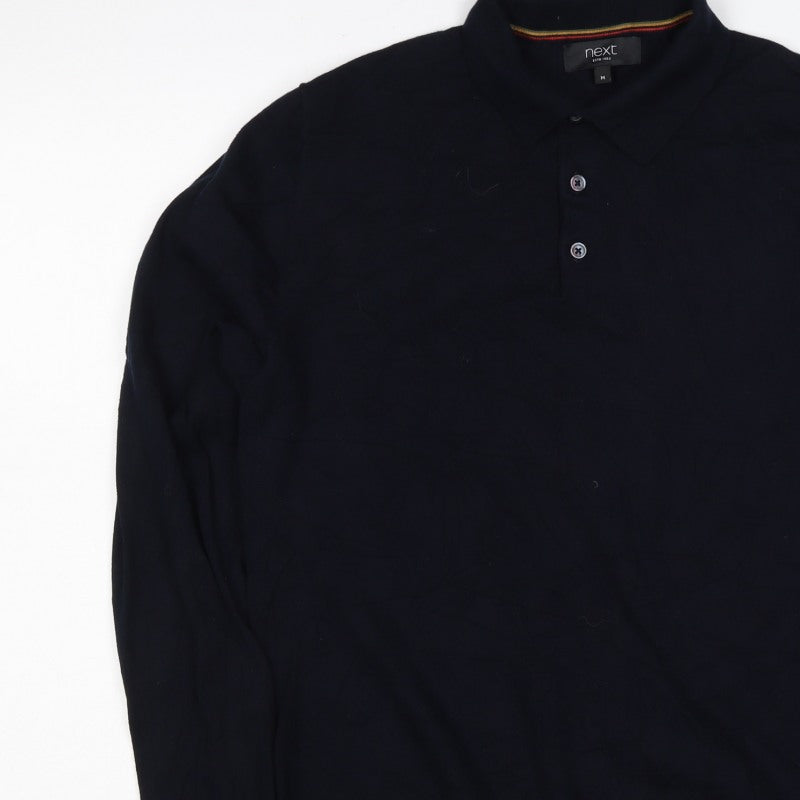 Next Men Black M Cotton Knit Collared Button Henley Jumper