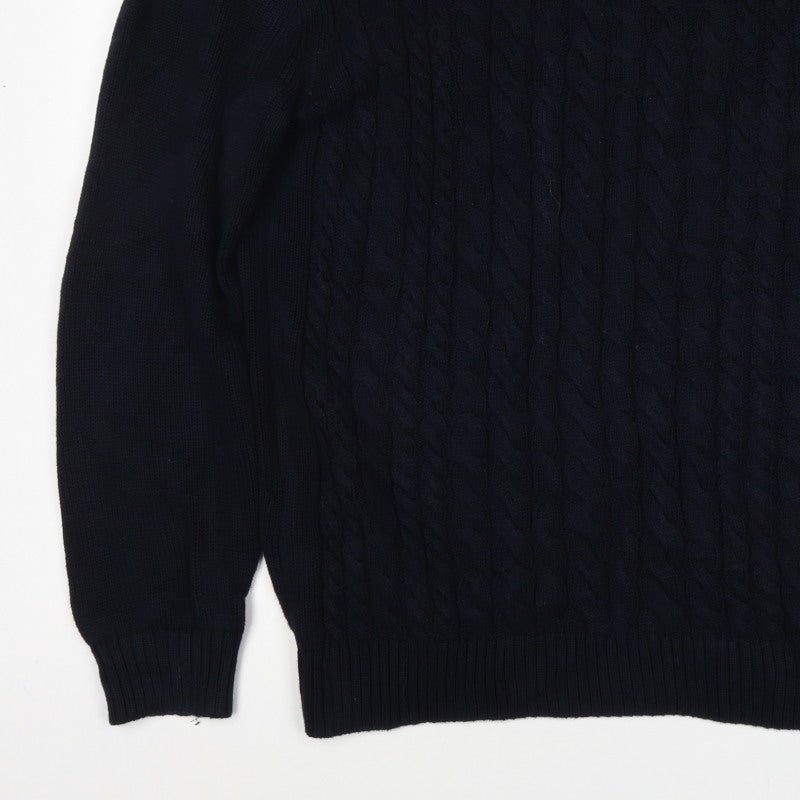Bewley & Ritch Men’s Navy L Cable Knit Crew Neck Cotton Jumper