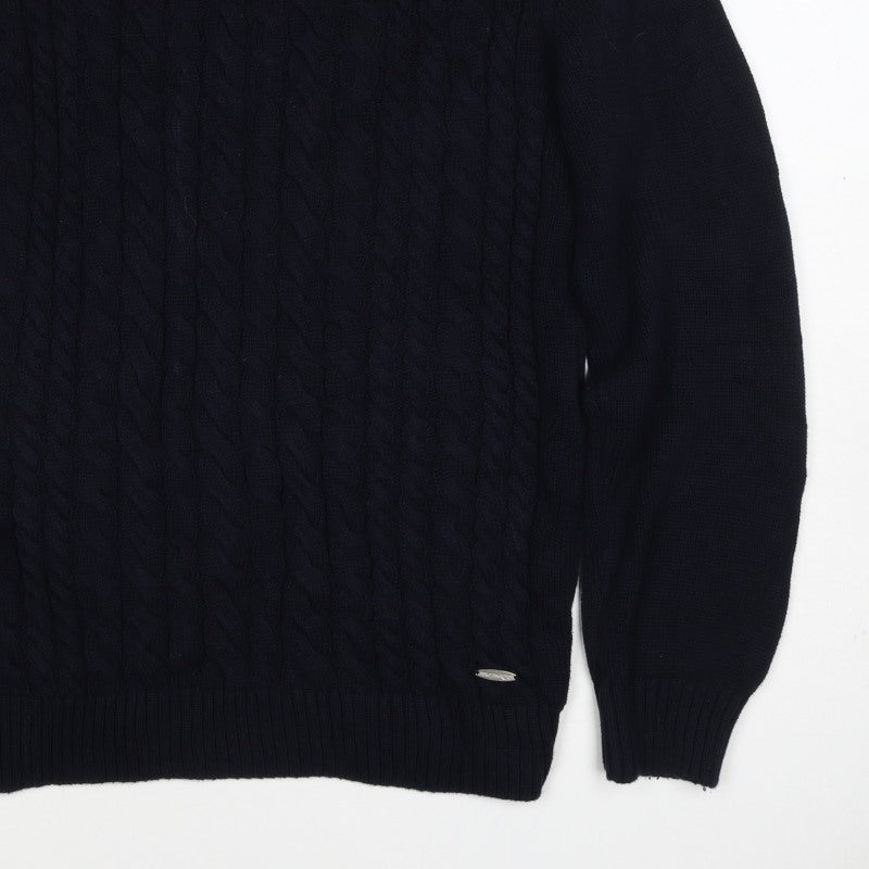 Bewley & Ritch Men’s Navy L Cable Knit Crew Neck Cotton Jumper