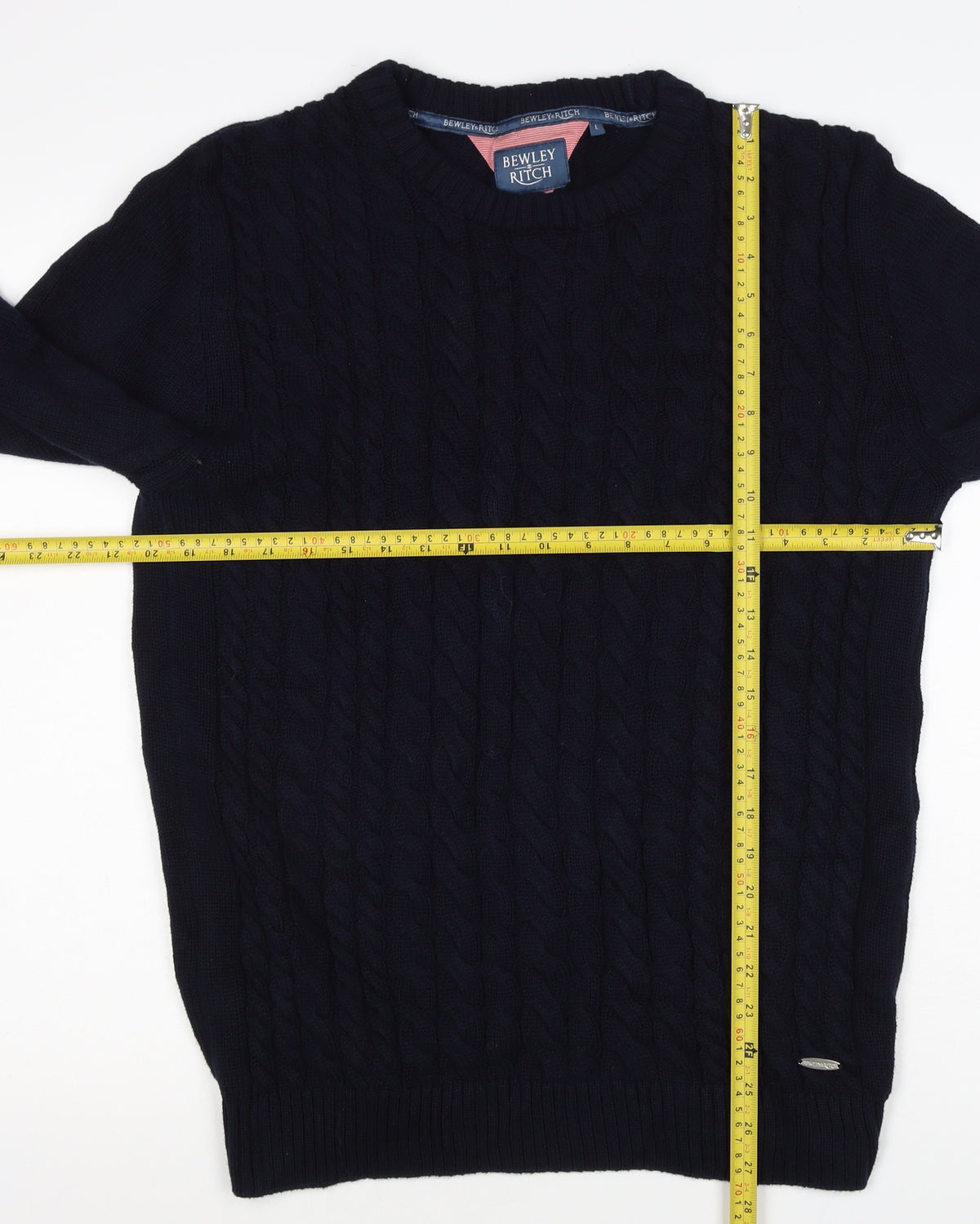 Bewley & Ritch Men’s Navy L Cable Knit Crew Neck Cotton Jumper