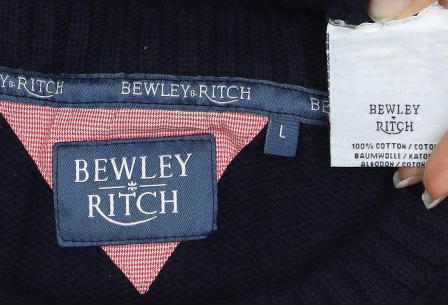 Bewley & Ritch Men’s Navy L Cable Knit Crew Neck Cotton Jumper