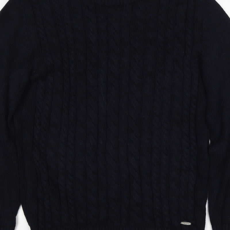Bewley & Ritch Men’s Navy L Cable Knit Crew Neck Cotton Jumper