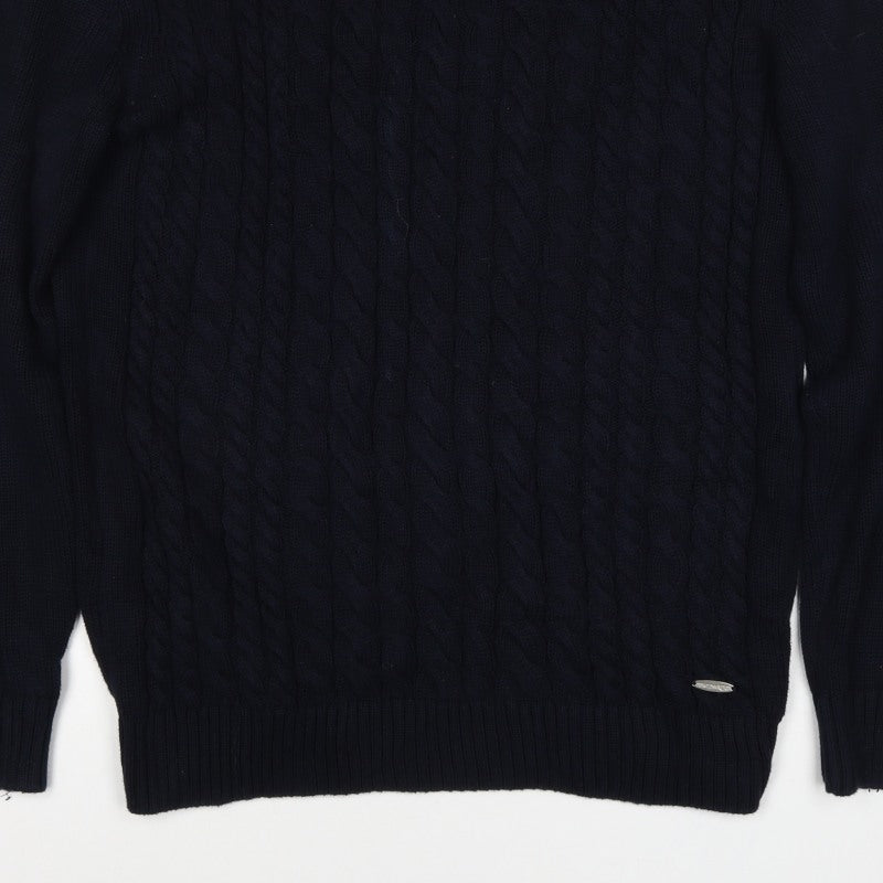 Bewley & Ritch Men’s Navy L Cable Knit Crew Neck Cotton Jumper