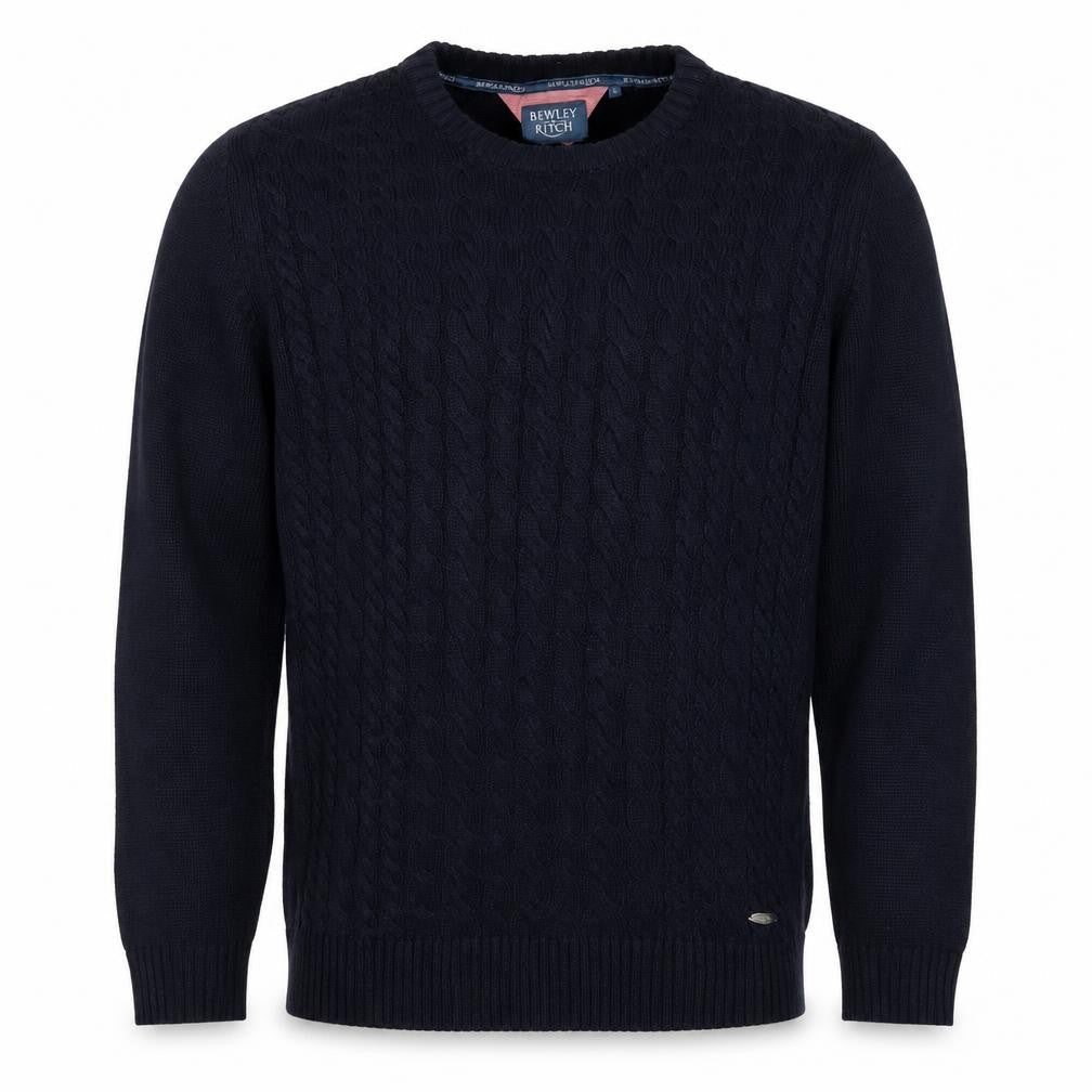 Bewley & Ritch Men’s Navy L Cable Knit Crew Neck Cotton Jumper
