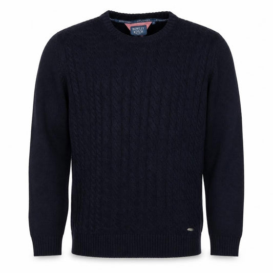 Bewley & Ritch Men’s Navy L Cable Knit Crew Neck Cotton Jumper