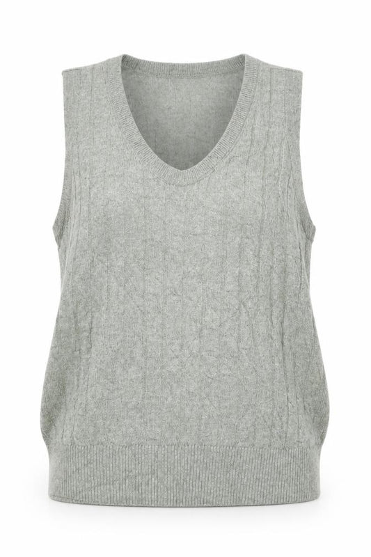 Marks and Spencer Women Grey UK 14 Linen Blend V-Neck Knit Tank Top