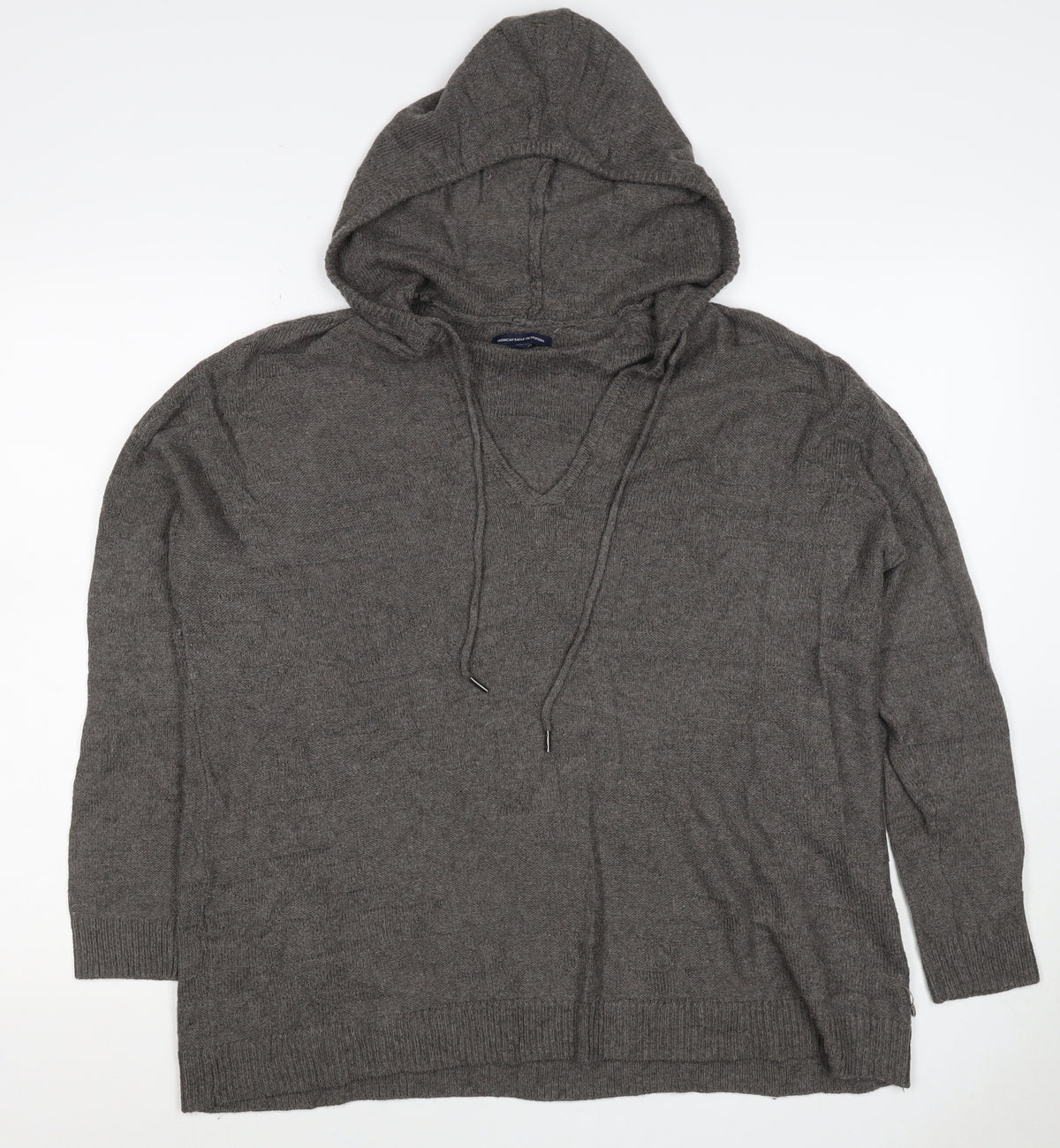 American Eagle Women’s Grey M Hooded V-Neck Wool Blend Jumper