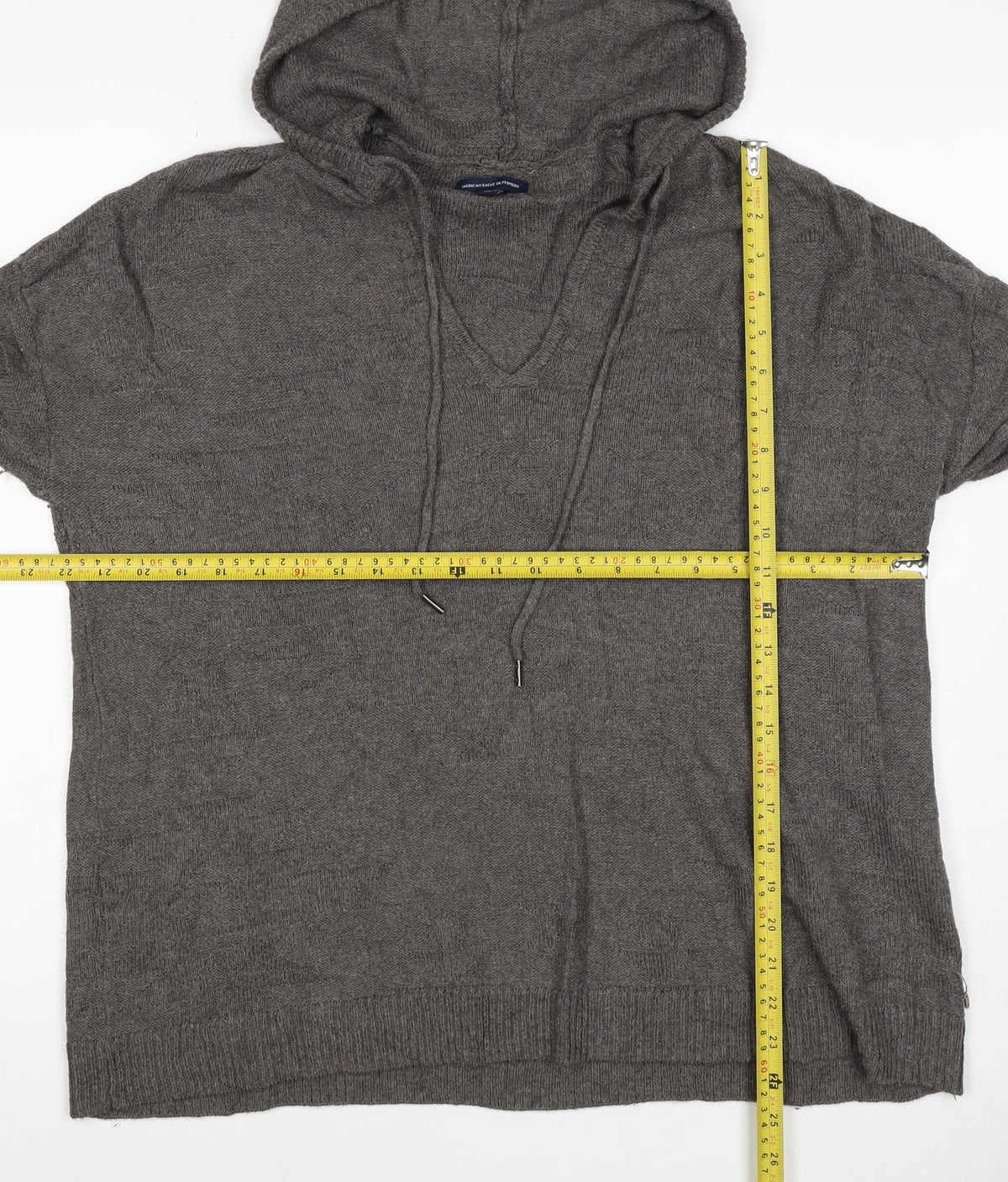 American Eagle Women’s Grey M Hooded V-Neck Wool Blend Jumper
