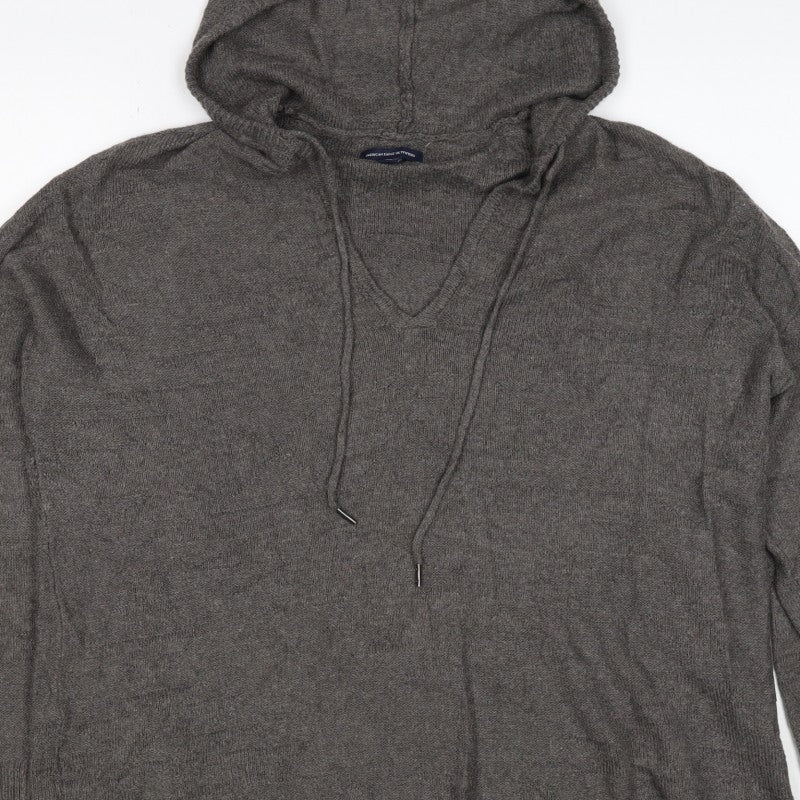 American Eagle Women’s Grey M Hooded V-Neck Wool Blend Jumper