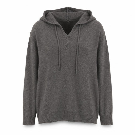 American Eagle Women’s Grey M Hooded V-Neck Wool Blend Jumper