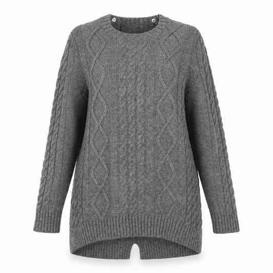 Paul Costelloe Women Grey XL Cable Knit Yak Wool Jumper Crew Neck
