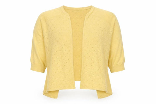 Mimmina Women’s Yellow Size 18 Open Knit Cotton Cardigan 3/4 Sleeve