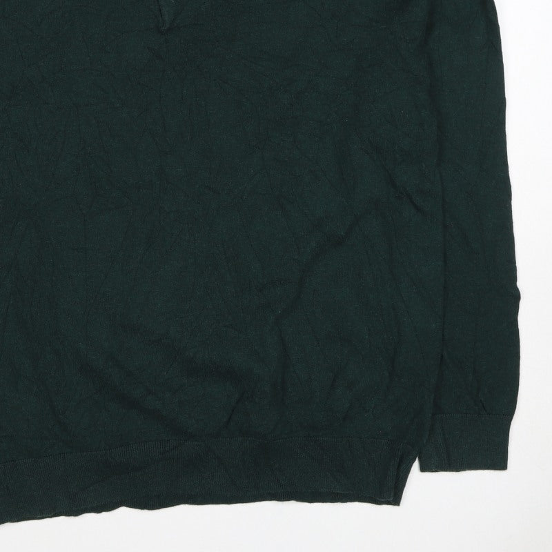 Next Men’s Green L Collared Button Henley Cotton Knit Jumper