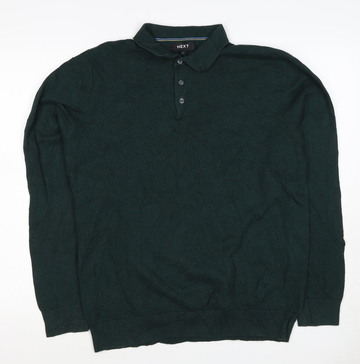 Next Men’s Green L Collared Button Henley Cotton Knit Jumper