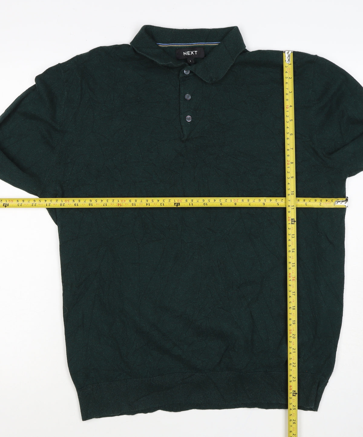 Next Men’s Green L Collared Button Henley Cotton Knit Jumper