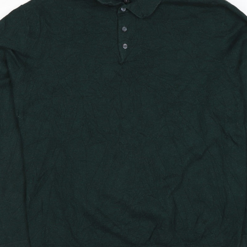 Next Men’s Green L Collared Button Henley Cotton Knit Jumper