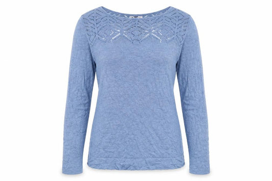 Nanette Lepore Women Blue L Linen Open Knit Long Sleeve Jumper