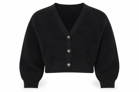 Monki Women’s Black S Rib Knit V-Neck Button Cardigan