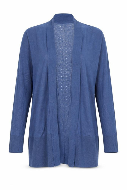 Monsoon Women’s Blue Linen Blend Open Cardigan Size S Long Sleeve