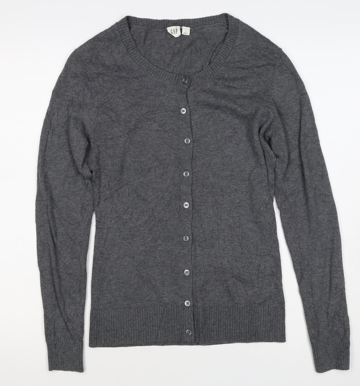 Gap Women Grey S Cashmere Wool Blend Round Neck Button Cardigan