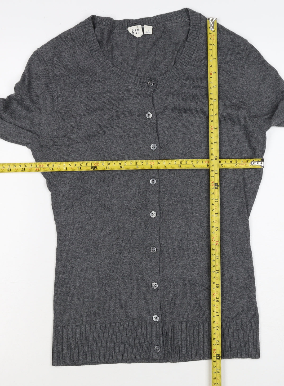 Gap Women Grey S Cashmere Wool Blend Round Neck Button Cardigan