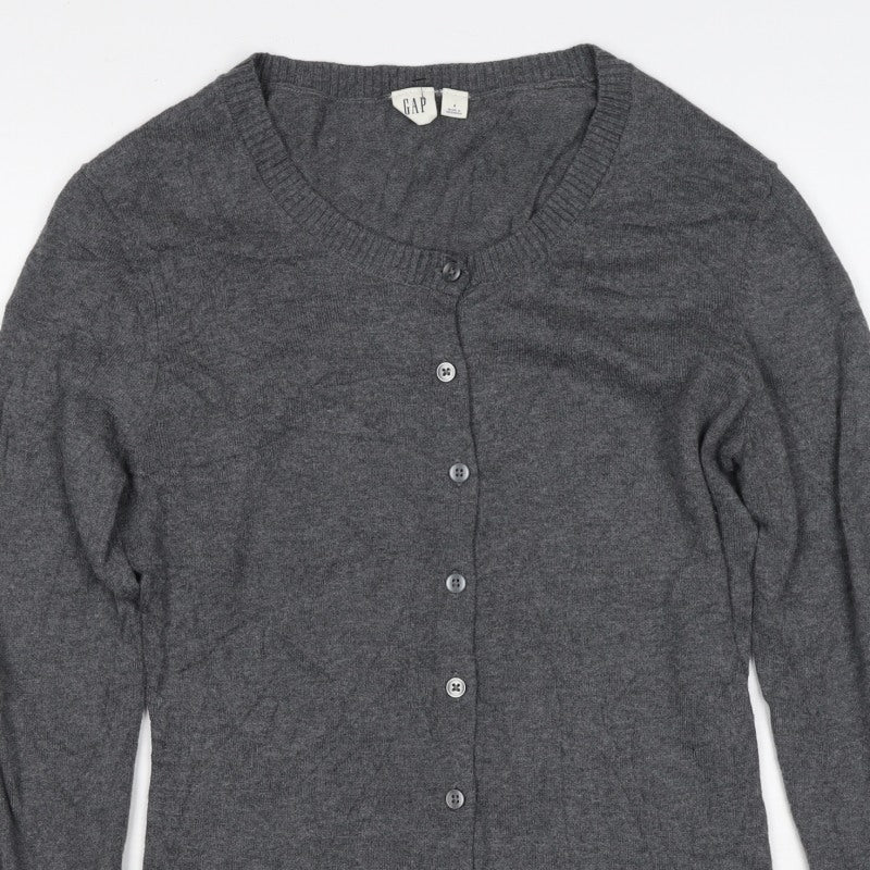 Gap Women Grey S Cashmere Wool Blend Round Neck Button Cardigan
