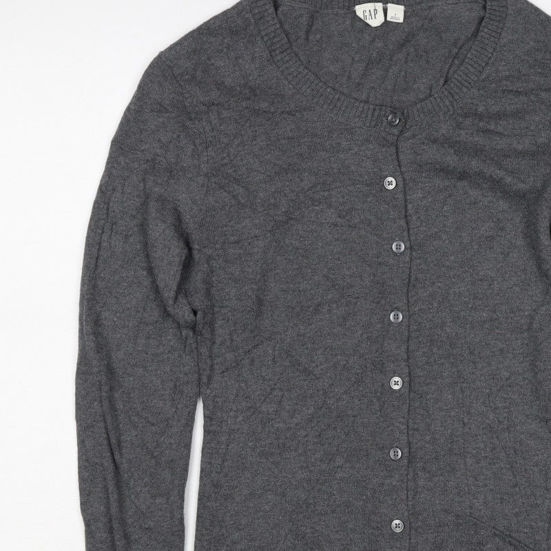 Gap Women Grey S Cashmere Wool Blend Round Neck Button Cardigan
