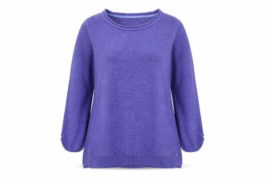 White Stuff Women’s Purple Cotton Roll Tab Sleeve Jumper UK 10