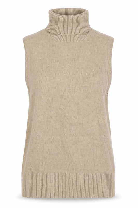 Mango Women Beige UK 14 Merino Wool Blend Roll Neck Sleeveless Jumper Vest