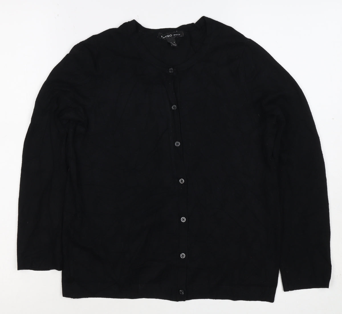 Mango Women Black M Round Neck Button Front Knit Cardigan