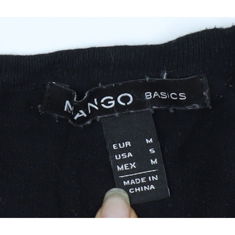 Mango Women Black M Round Neck Button Front Knit Cardigan